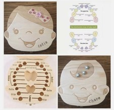 Personalised Baby Teeth Tooth Fairy Box Wooden Holder Keepsake Storage Box Kids