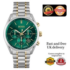 NEW HUGO BOSS 1513878 Relo MEN'S STAINLESS GILVER STRAP & GREEN DIAL 44M