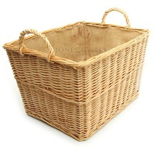 LARGE WICKER WILLOW STORAGE LAUNDRY LOG BASKET WITH HANDLES &LINER HESSIAN LINED