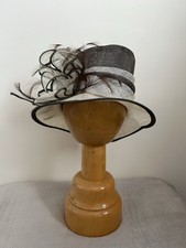 Classic Millinery Vintage Womens Brown Cream Wedding Hat With Bow And Feathers