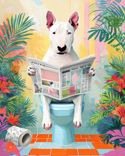 Bull Terrier on Toilet metal sign, Bull Terrier Plaque, Bull Terrier Sign