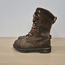 Dr Martens Triumph Aimilita Brown Khaki Leather 9 Holes Fur Trim Warm Boots Uk 4