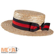 Classic Straw Boater Hat Ladies Fancy Dress St Trinians School Costume Accessory