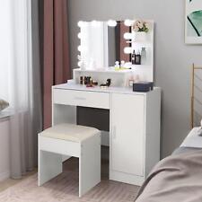 Modern LED Dressing Table with Stool Cabinet Drawer Makeup Desk Vanity Table Set