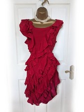 MARCHESA Red 100% Silk Ruffle Mini Dress, Size 14 - VGC