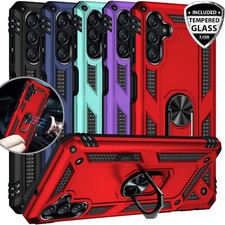 For Galaxy A16 A15 A14 A35 A25 5G Phone Case Full Body Ring Stand+Tempered Glass