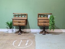 A Pair Of Oak Bedside Tables Night Stand Cabinet Pedestal Turned Wood
