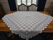 Vintage square white cotton lace effect hand crochet table linen / table cloth