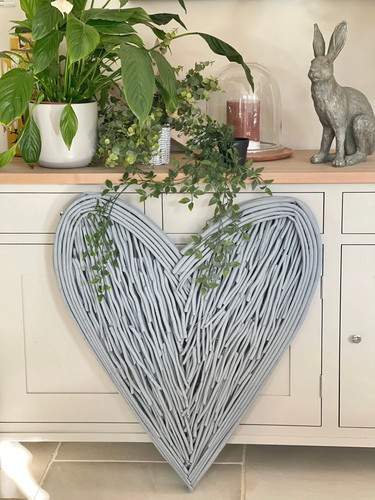 Large grey wicker heart 85cm - large, heart-