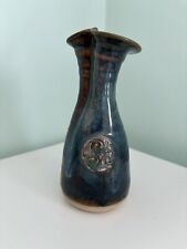 Vintage Irish Studio Pottery Colm De Ris Vase 14cm high Blue /brown well stamped
