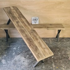 Table Bench Solid Wood Furniture Rustic Dining Kitchen  Bistro Metal 1m Long 