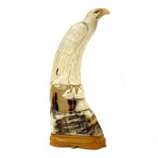 Carved Buffalo Horn Sculpture Eagle with Fish