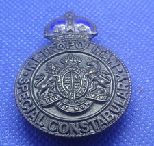 METROPOLITAN SPECIAL CONSTABULARY LONDON POLICE BLUE ENAMEL LAPEL BADGE WW1