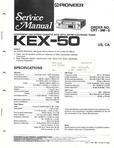 Original pioneer kex - original, car