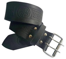 LEATHER KILT BELT FOR SCOTTISH KILT HIGHLAND BLACK EMBOSSED SCOTISH HANDMADE 