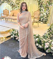 Embroidered Saree Semi Pure Chiffon And Silk Unstitched Pakistani