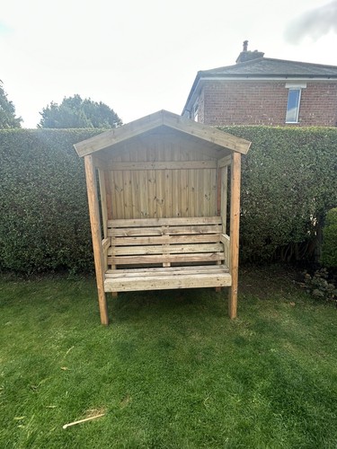 Wooden garden arbour - garden, bench