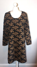 OUT OF XILE Wonderful Black/Gold Floral Textured Shift Dress Size 14