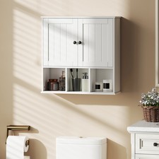 Bathroom Wall Cabinet, Farmhouse Medicine Cabinet with Open Compartments, White