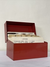 MCM Vintage Red Tin Metal Hinged 3x5 Recipe Card Filing Box with Recipes