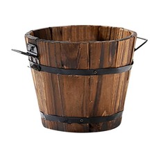 Wooden Small Barrel Planter Pot Carbonized Wood Flower Planter for Garden Patio