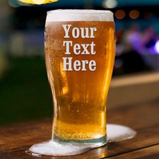 Personalised Pint Glass Engraved Glassware Gift, Birthday Gift Wedding Any Text