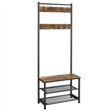 Coat Stand Shoe Rack with Shelves & Movable Hooks Storage Hall Entryway Bedroom