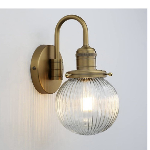 Brass wall sconce clear - sconce, ribbed