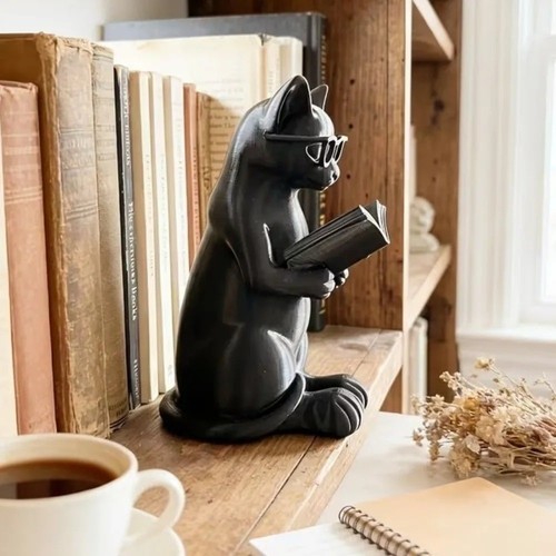 Reading cat ornament book - reading,