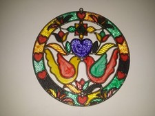 Love Birds Doves Heart Tulip Sun Catcher Faux Stained Glass Multicolor 8” Round