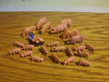 britains vintage farm toys animals lot of Pigs & Piglets with farm worker.
