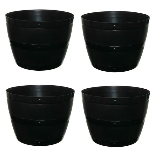 Black barrel planter - black, round