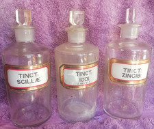 ANTIQUE GLASS APOTHECARY CHEMIST EMPTY STORAGE BOTTLE JAR x3
