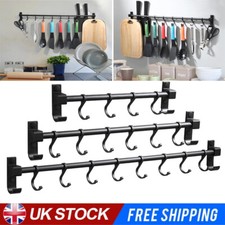 Wall Mounted Kitchen Utensils Pan Pot Hanging Rail Rack 4/6/8 Hooks Hanger Shelf