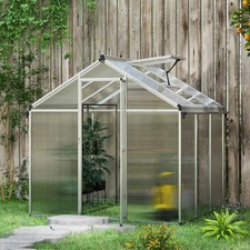 Aluminium Greenhouse w/ Door Window Galvanised Base PC Panels Grow House Shed