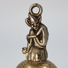VINTAGE SOLID BRASS LUCKY PIXIE SAT ON THE MASHROOM SOUND BELL SOUVENIR 2½" inch