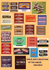 Dummy candy bars and mint rolls for  slot machines,pack of 10 labels  or 6 bars