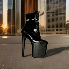 Black Female Extra High Heel Size 6 Black PVC Stripper Pole Dancing Platform