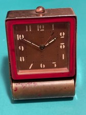 VINTAGE JAEGER 2 RED FOLDING TRAVEL ALARM DESK SWISS MADE CLOCK WORKING