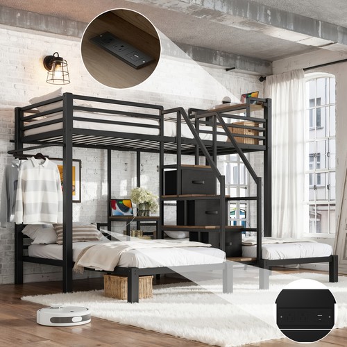 Twin triple bunk bed - twin, bed,