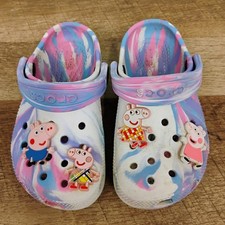 Kids Crocs Fun Lab Clog White Multi Color Peppa Pig Jibbitz Charms Size C 9