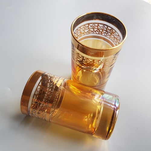 Moroccan tea glasses gold rim - moroccan,