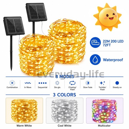 Solar string lights 72ft 200 - lights,,