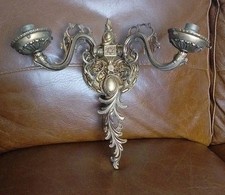 Double Wall 12" Floral Brass Sconce  Antique Lighting Electrical 
