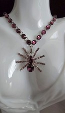 Rare Vtg Halloween Tarina Tarantino Rhinestone Spider Necklace Swarovki Crystals