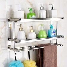 Wall Mount Bathroom Towel Rail Holder Shower Storage Shelf Rack Stainless Steel