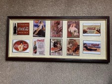 Retro 10 Coca-Cola fridge magnets vintage In Wooden Frame. Coke.