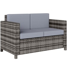 Outsunny Rattan Wicker 2-seat Sofa Loveseat Padded Garden Furniture Grey