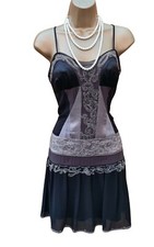 UK 10 KAREN MILLEN Vintage Black Silk Beaded Gatsby 20's Flapper Mini Dress