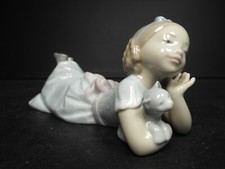 Lladro #6987 "How Sweet" Girl With Cat In Arms Porcelain Figurine